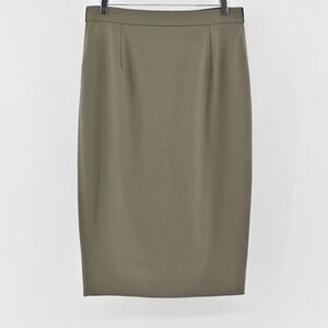 LES COPAINS Green Skirt Size 48 Olive Cotton Stretch Knee Length Pencil Luxury